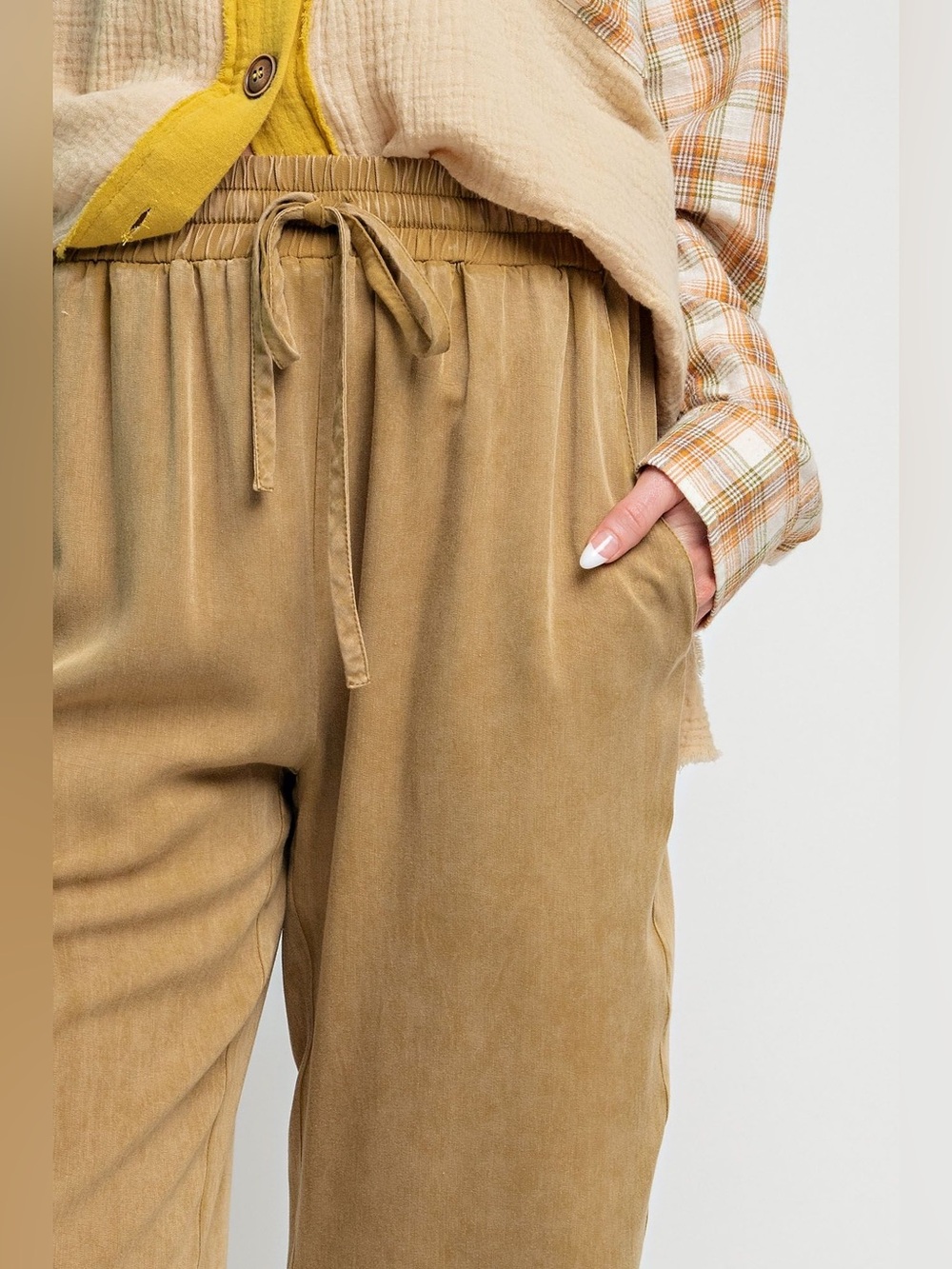 Easel Washed Navy Mineral Wash Tencel Jogger Pants Drawstring Faded Olive Small - Picture 5 of 5